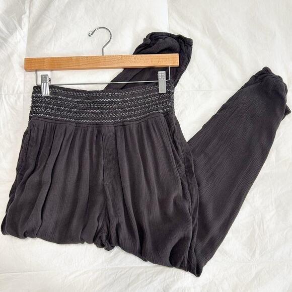 Anthropologie Ett:Twa Sulawesi Smocked Harem Pants Black Rayon EUC Size Small - Picture 2 of 9
